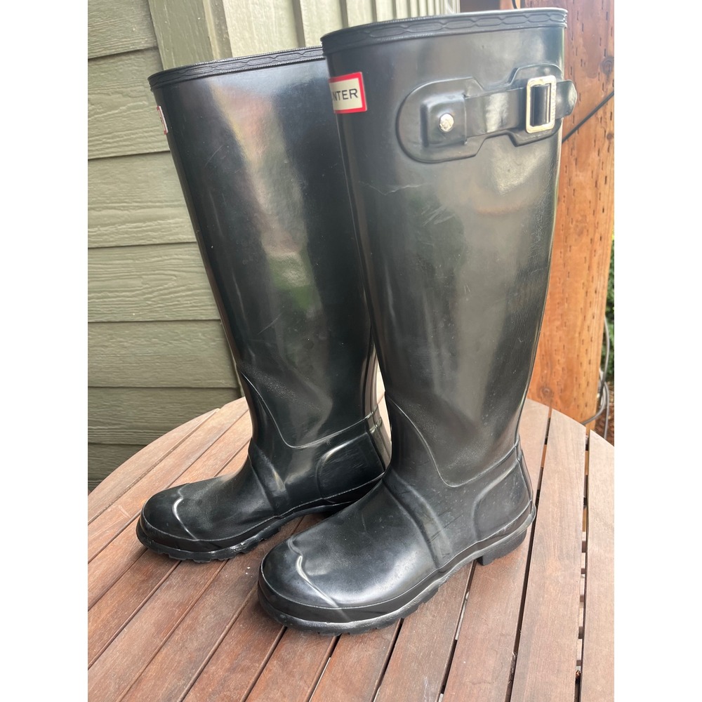 Hunter Original Tall Gloss Rain Boots Womens 6 Black Waterproof WFT1000RGL - Picture 2 of 11